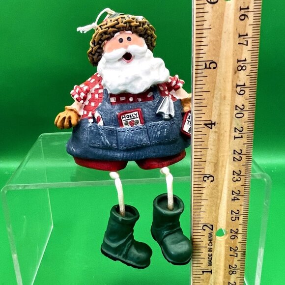 Resin Shelf Sitter Santa Ornament Farmhouse Christmas Green Boots Dangling Legs - Picture 5 of 12